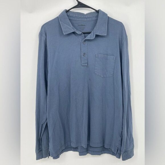 LLBean polo long sleeve shirt‎ large please see two small stains - Picture 1 of 6